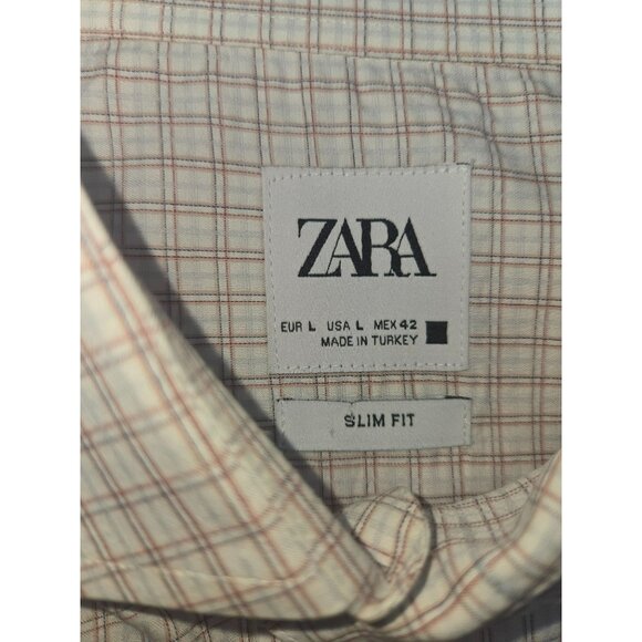Zara Mens Slim Fit Plaid Long Sleeve Button-Up Shirt Large Made In Turkey - Picture 5 of 7